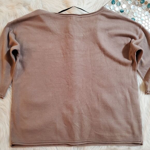 Kaily K Womens Pullover Sweater Size L Taupe Boxy Pockets Roll Hems Soft Knit - Picture 7 of 11